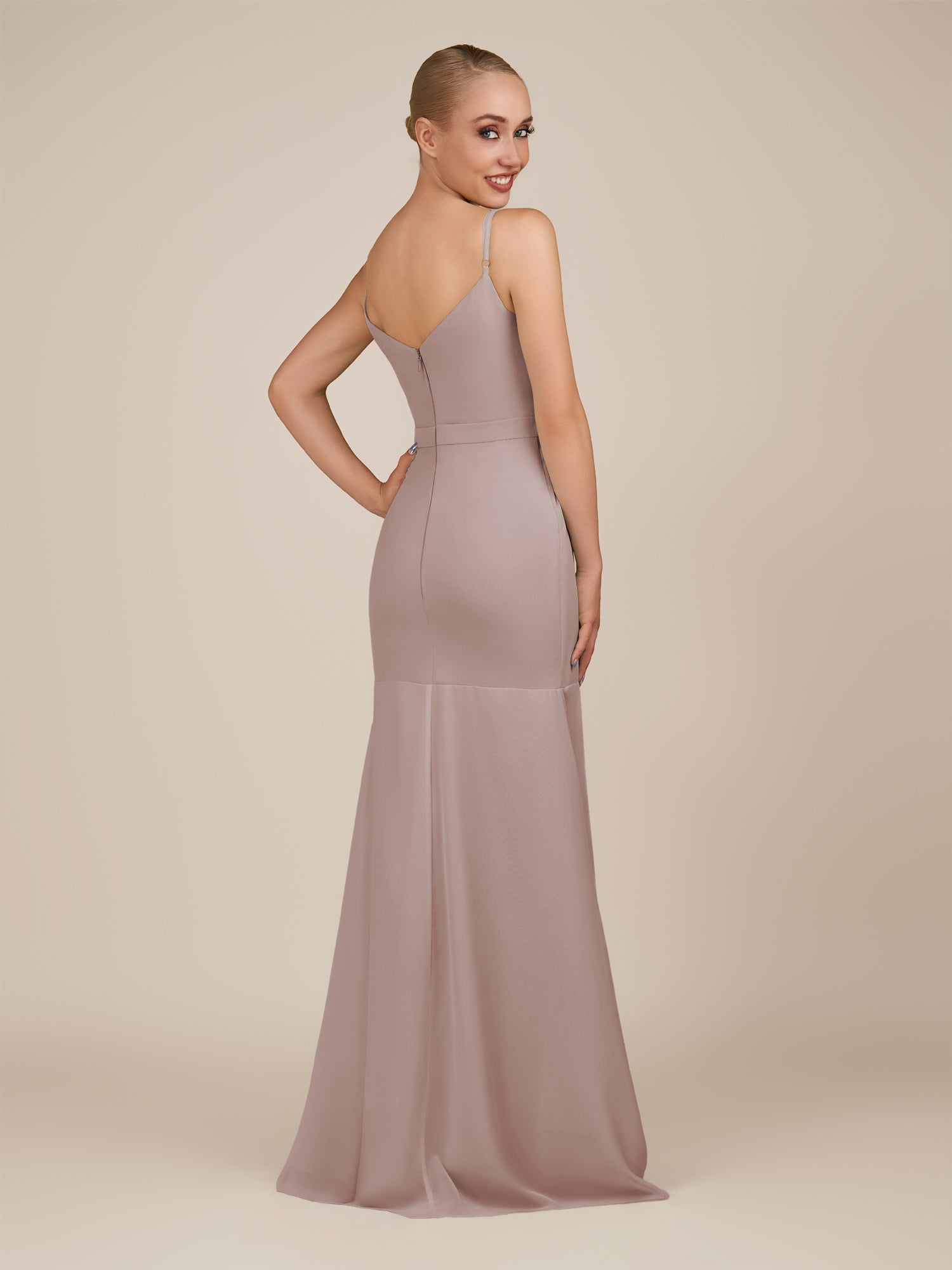 KissDress-Virelai Toffee Sheath Scoop Neck Chiffon Long Bridesmaid Dress