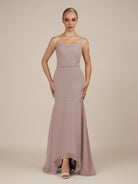 KissDress-Virelai Toffee Sheath Scoop Neck Chiffon Long Bridesmaid Dress