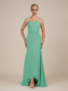 KissDress-Virelai Turquoise Sheath Scoop Neck Chiffon Long Bridesmaid Dress