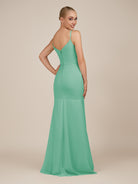 KissDress-Virelai Turquoise Sheath Scoop Neck Chiffon Long Bridesmaid Dress
