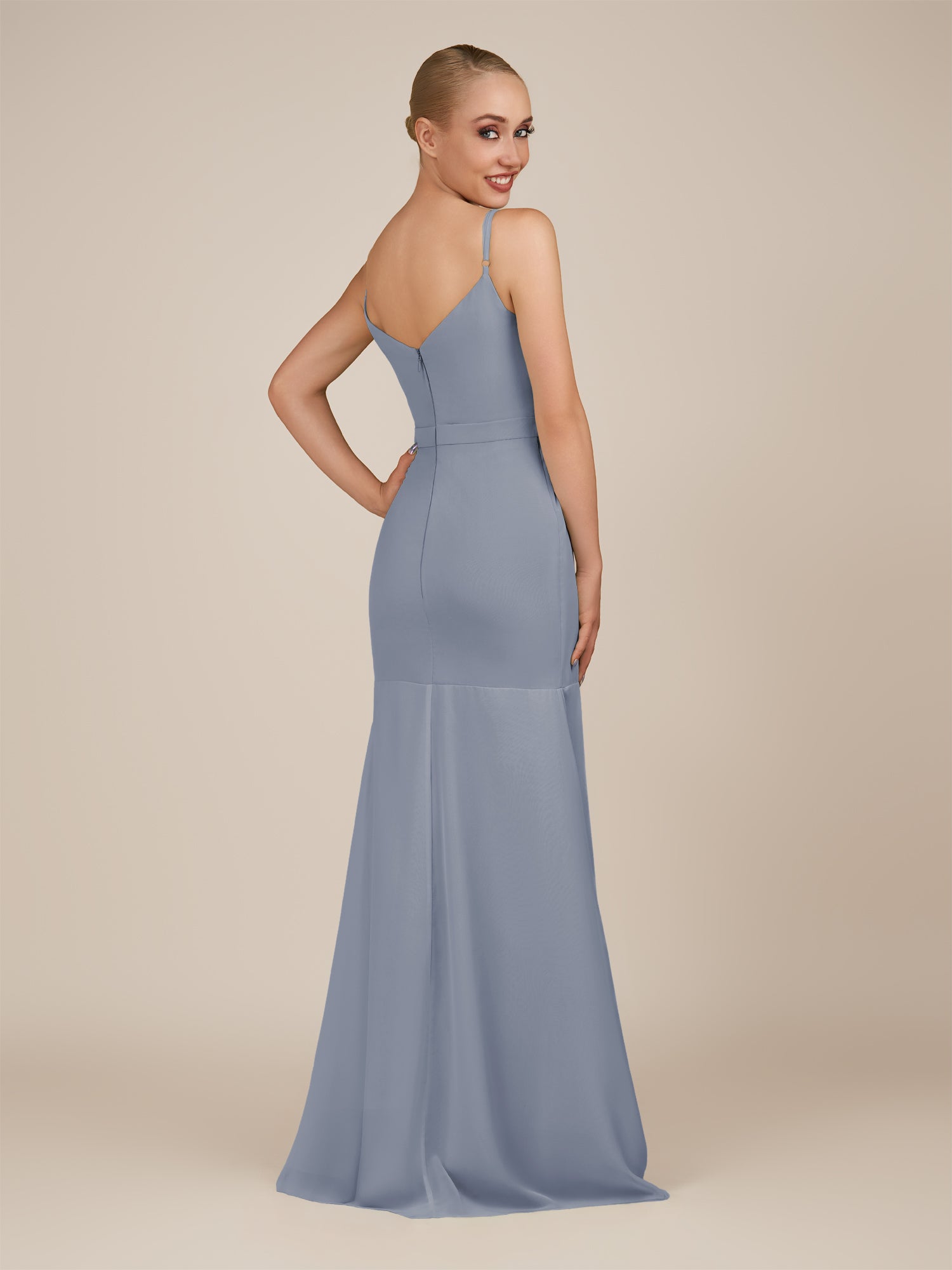 KissDress-Virelai Twilight Sheath Scoop Neck Chiffon Long Bridesmaid Dress