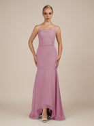 KissDress-Virelai Vintage Mauve Sheath Scoop Neck Chiffon Long Bridesmaid Dress