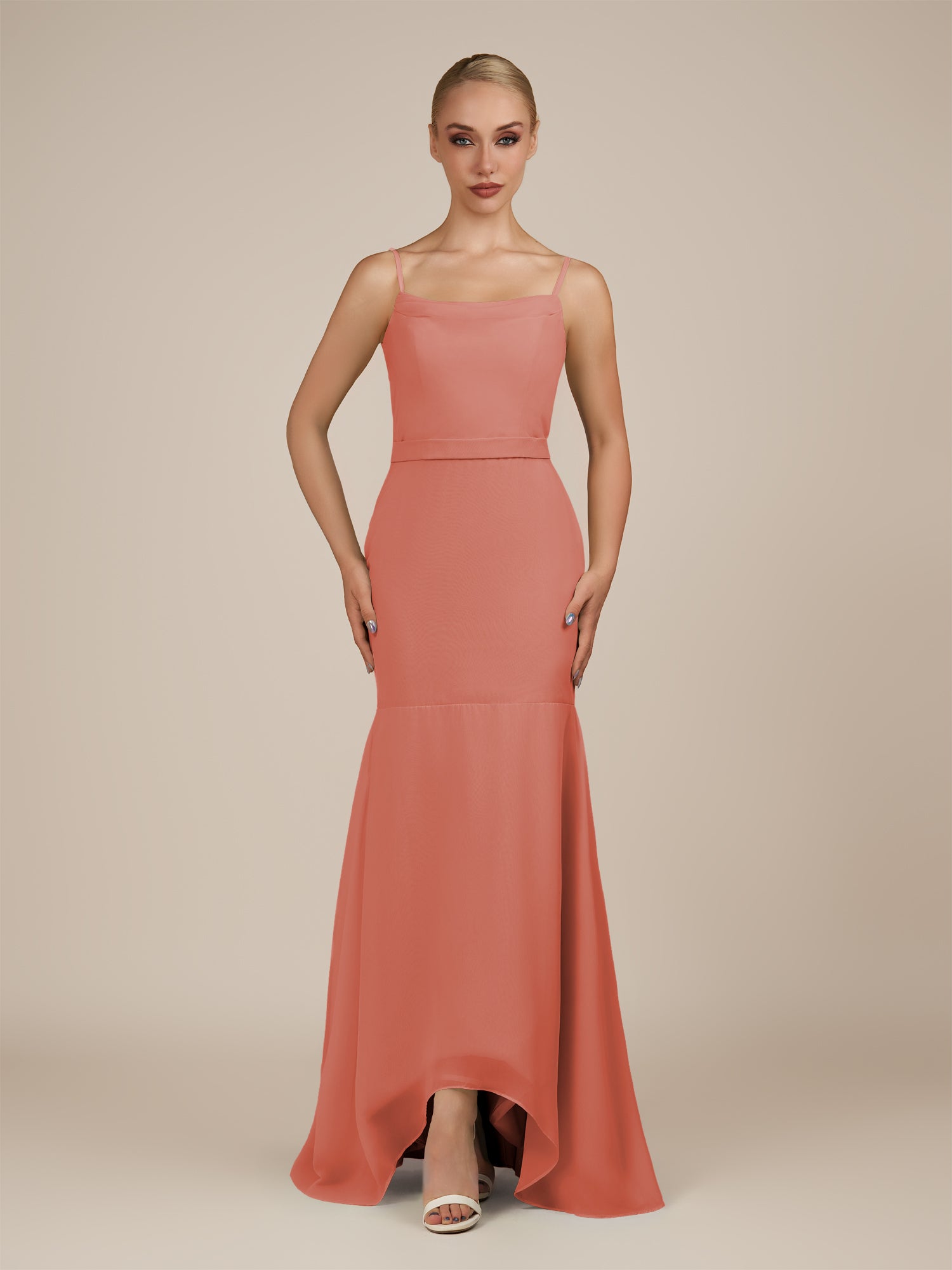 KissDress-Virelai Wild Rose Sheath Scoop Neck Chiffon Long Bridesmaid Dress