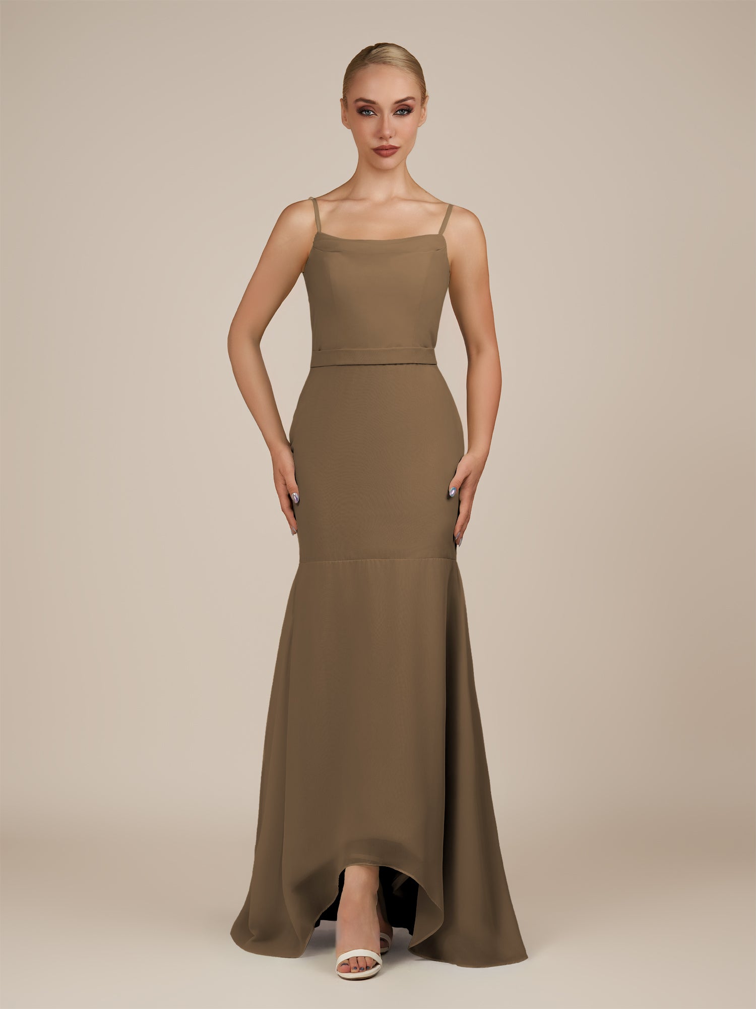 KissDress-Virelai Willow Green Sheath Scoop Neck Chiffon Long Bridesmaid Dress