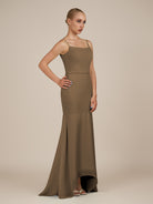 KissDress-Virelai Willow Green Sheath Scoop Neck Chiffon Long Bridesmaid Dress