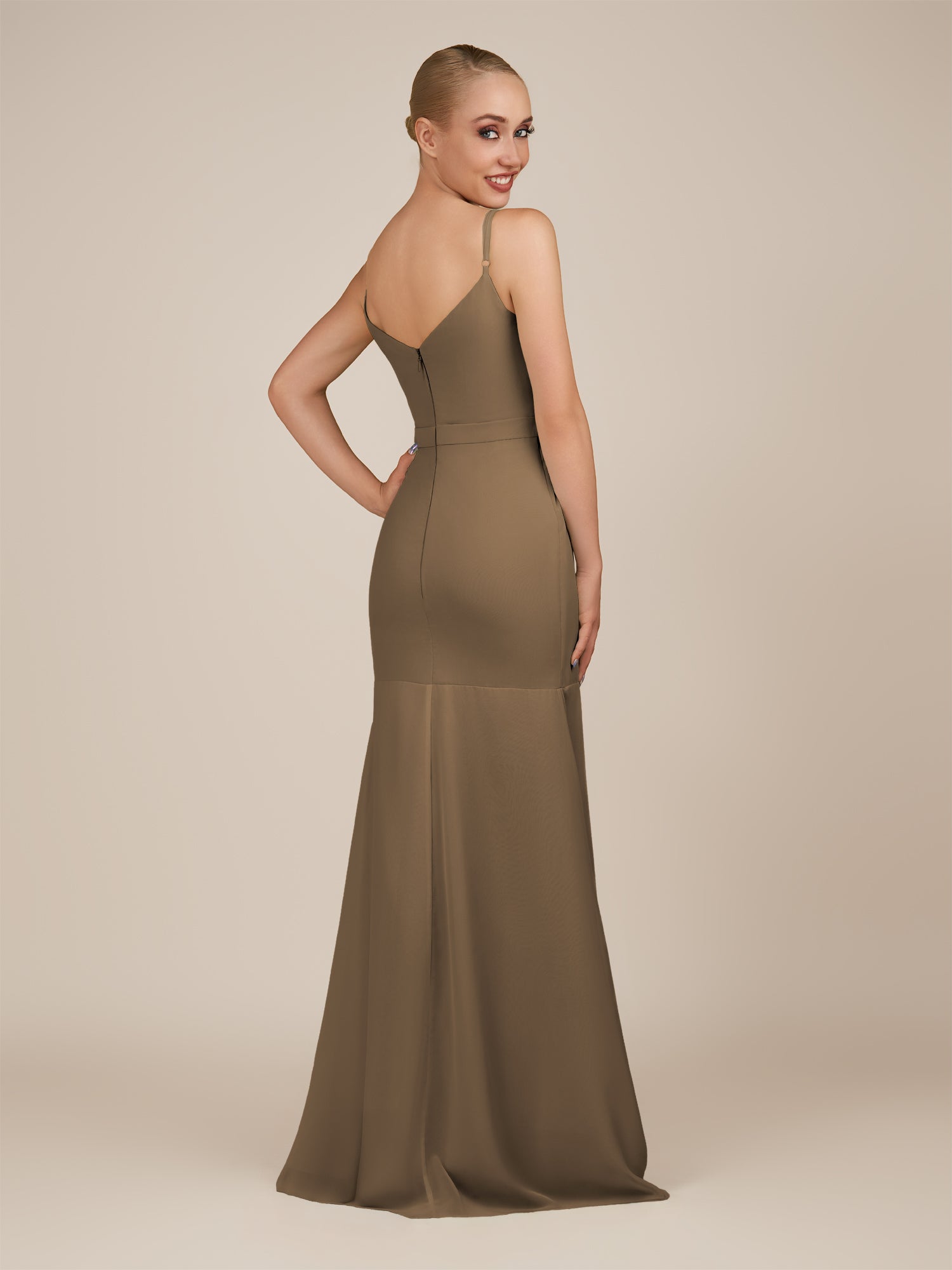 KissDress-Virelai Willow Green Sheath Scoop Neck Chiffon Long Bridesmaid Dress