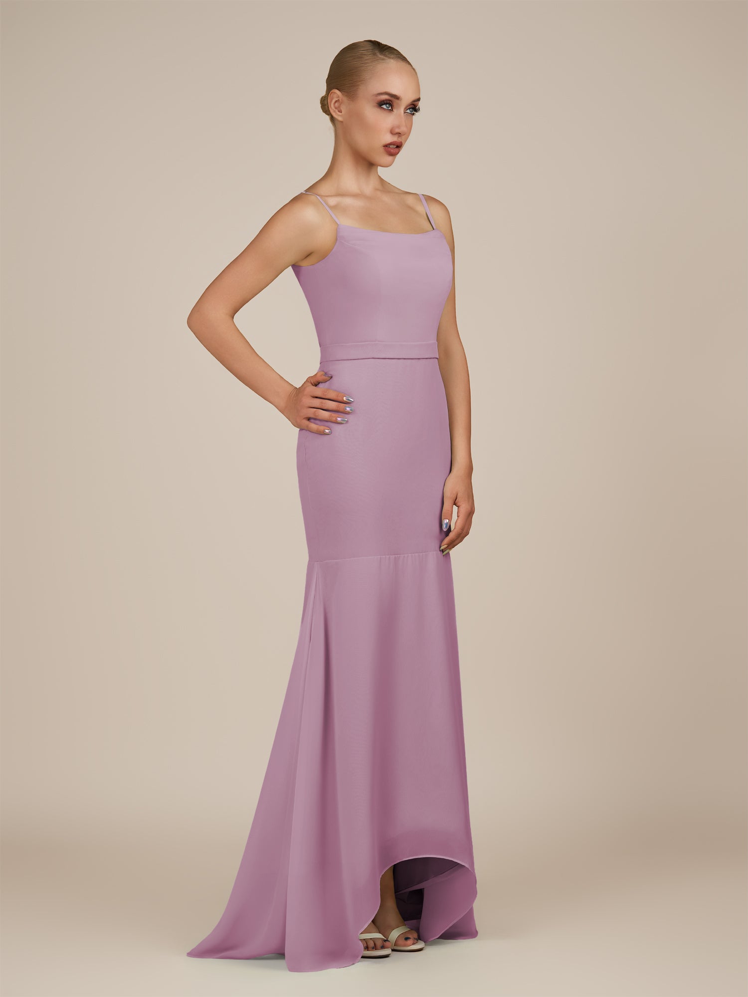KissDress-Virelai Wisteria Sheath Scoop Neck Chiffon Long Bridesmaid Dress