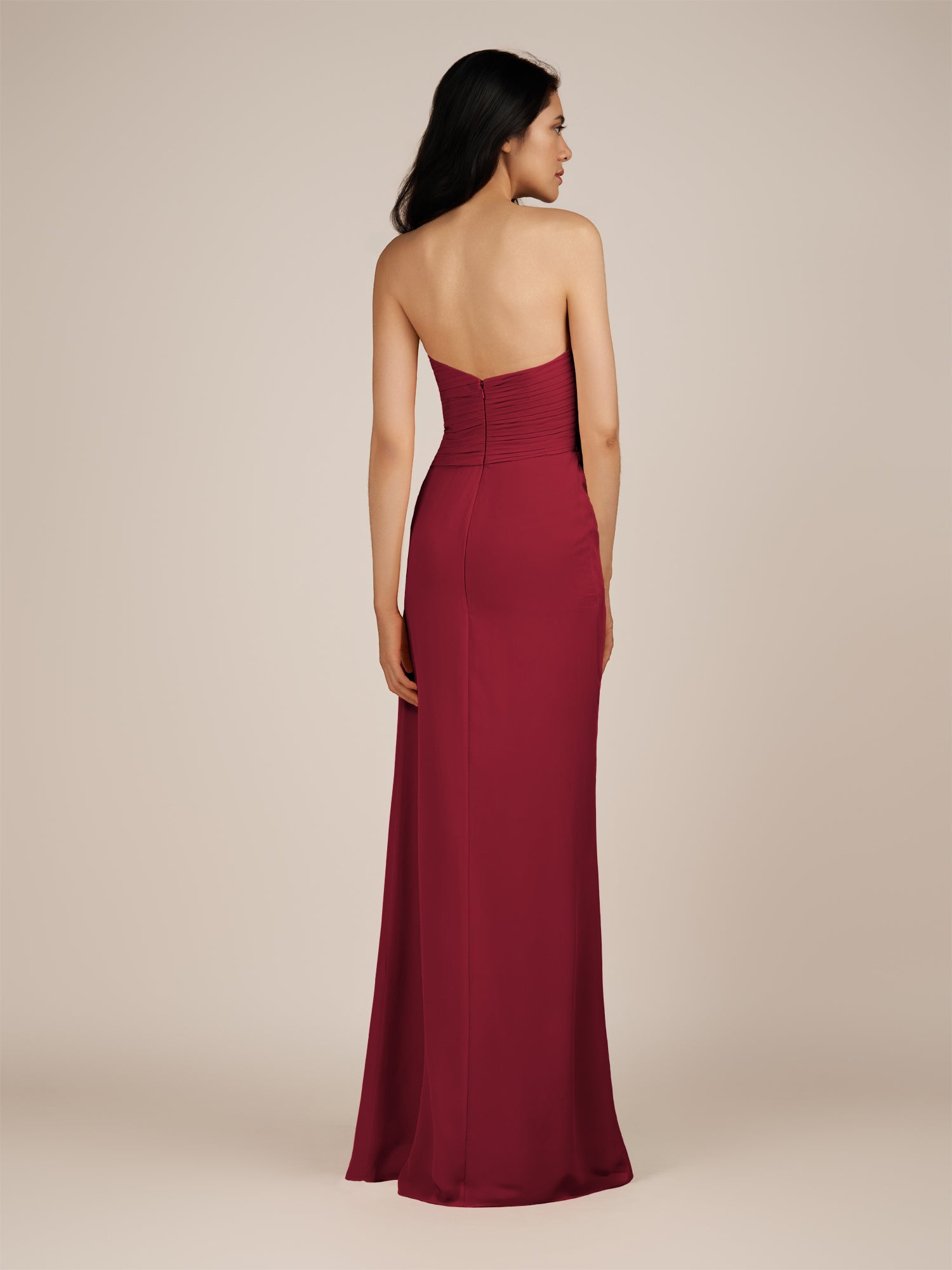 KissDress | Wanlian - Burgundy A Line Chiffon Sweetheart Long Bridesmaid Dress with Pleats