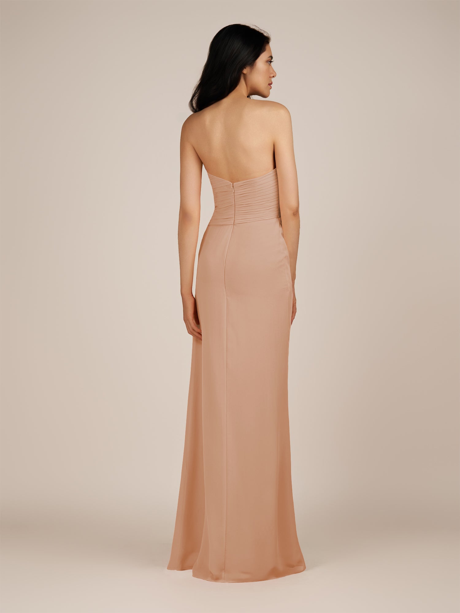 KissDress | Champagne Rose - Spice A Line Chiffon Sweetheart Long Bridesmaid Dress with Pleats