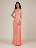 KissDress | Coral - Spice A Line Chiffon Sweetheart Long Bridesmaid Dress with Pleats
