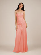 KissDress | Coral - Spice A Line Chiffon Sweetheart Long Bridesmaid Dress with Pleats