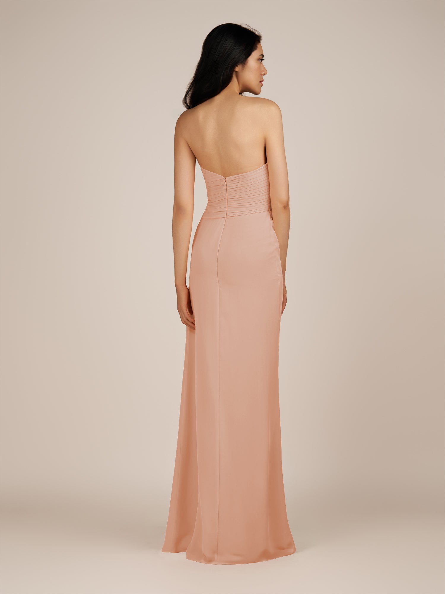 KissDress | English Rose - Spice A Line Chiffon Sweetheart Long Bridesmaid Dress with Pleats