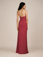 KissDress | Wanlian - Merlot A Line Chiffon Sweetheart Long Bridesmaid Dress with Pleats