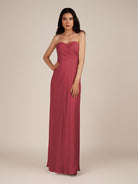 KissDress | Wanlian - Merlot A Line Chiffon Sweetheart Long Bridesmaid Dress with Pleats