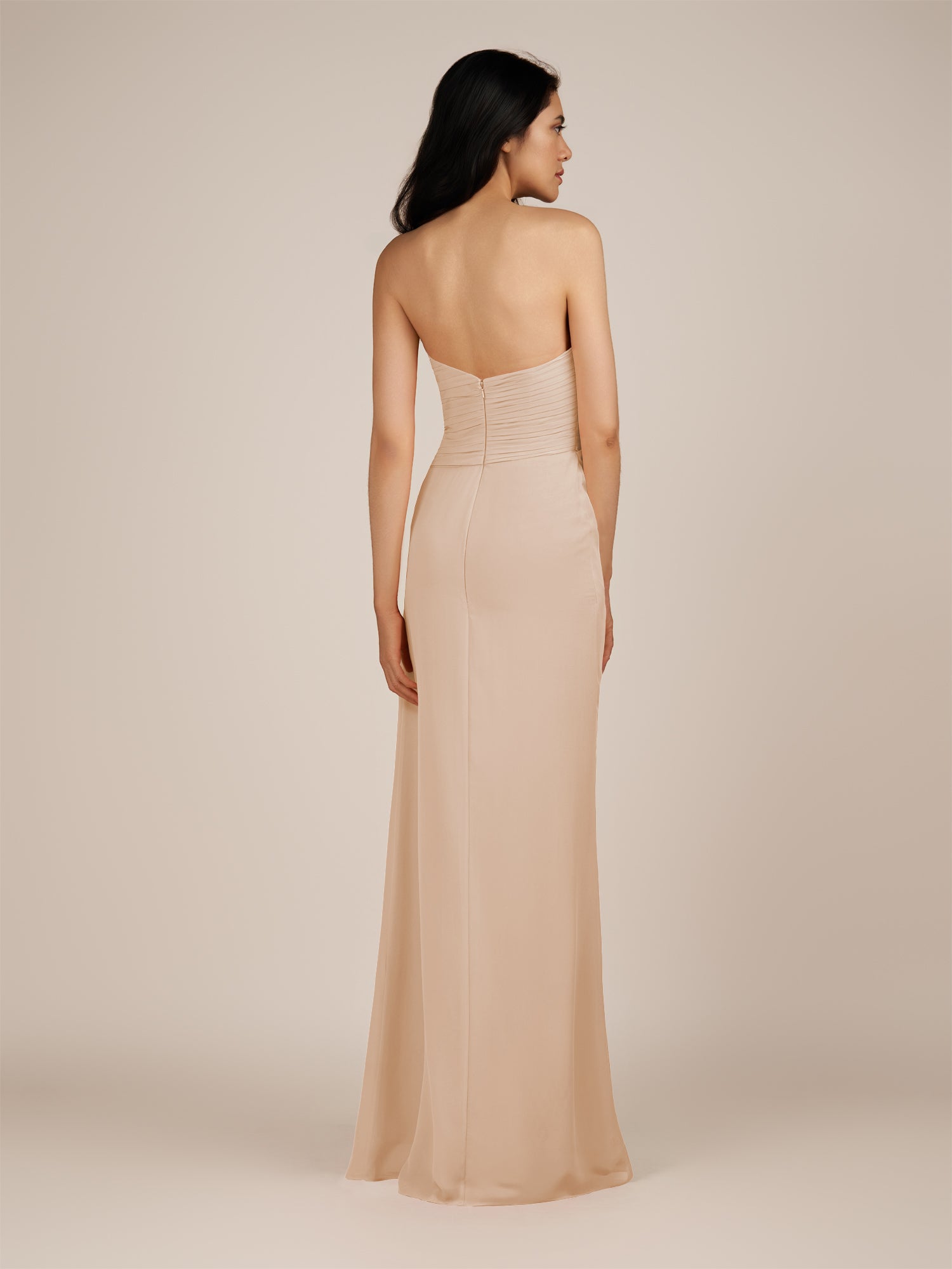 KissDress | Pale Blush - Spice A Line Chiffon Sweetheart Long Bridesmaid Dress with Pleats
