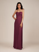 KissDress | Wanlian - Sangria A Line Chiffon Sweetheart Long Bridesmaid Dress with Pleats
