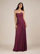 KissDress | Wanlian - Sangria A Line Chiffon Sweetheart Long Bridesmaid Dress with Pleats