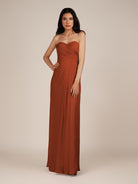 KissDress | Wanlian - Spice A Line Chiffon Sweetheart Long Bridesmaid Dress with Pleats