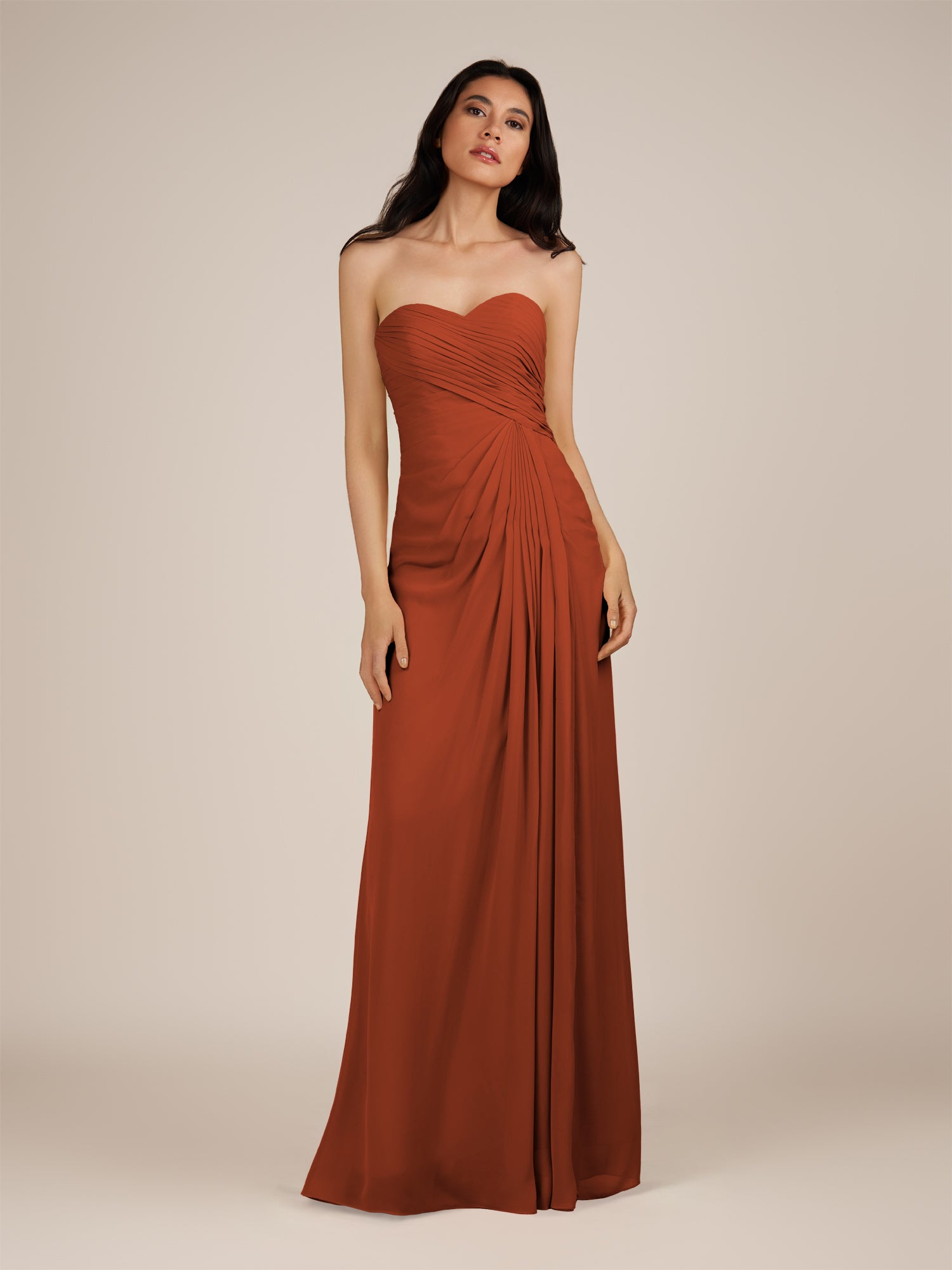 KissDress | Wanlian - Spice A Line Chiffon Sweetheart Long Bridesmaid Dress with Pleats