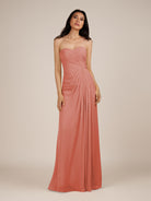 KissDress | Wanlian - Wild Rose A Line Chiffon Sweetheart Long Bridesmaid Dress with Pleats