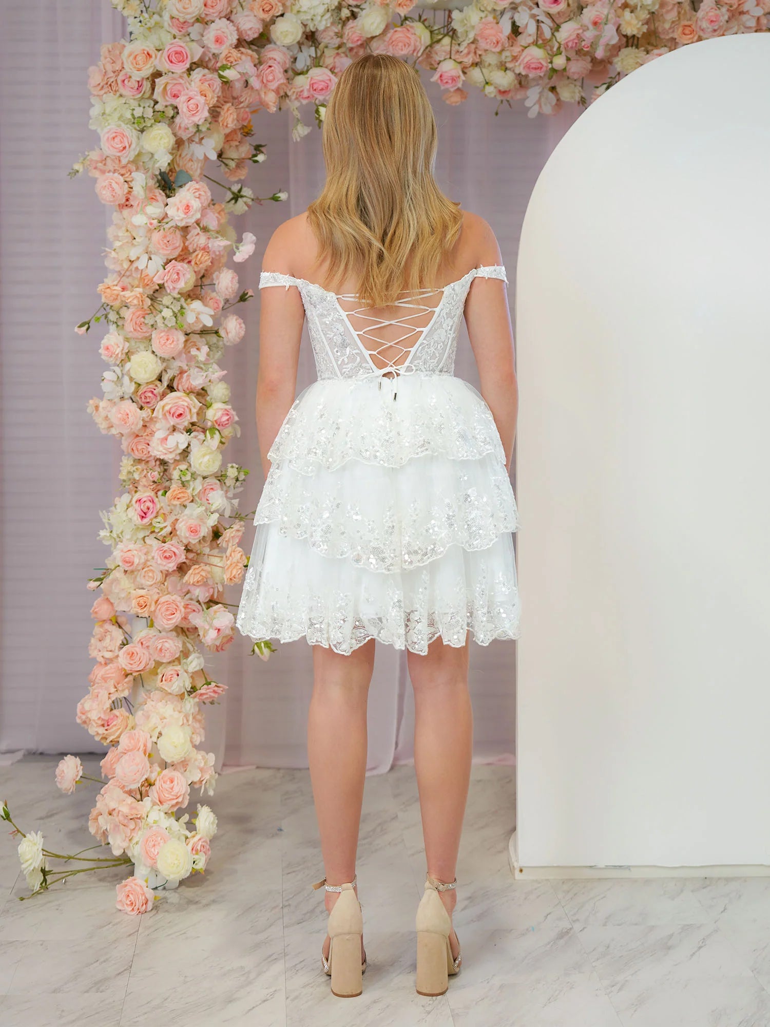 A-Line Navy Blue Sweetheart Tiered Short Homecoming Dress