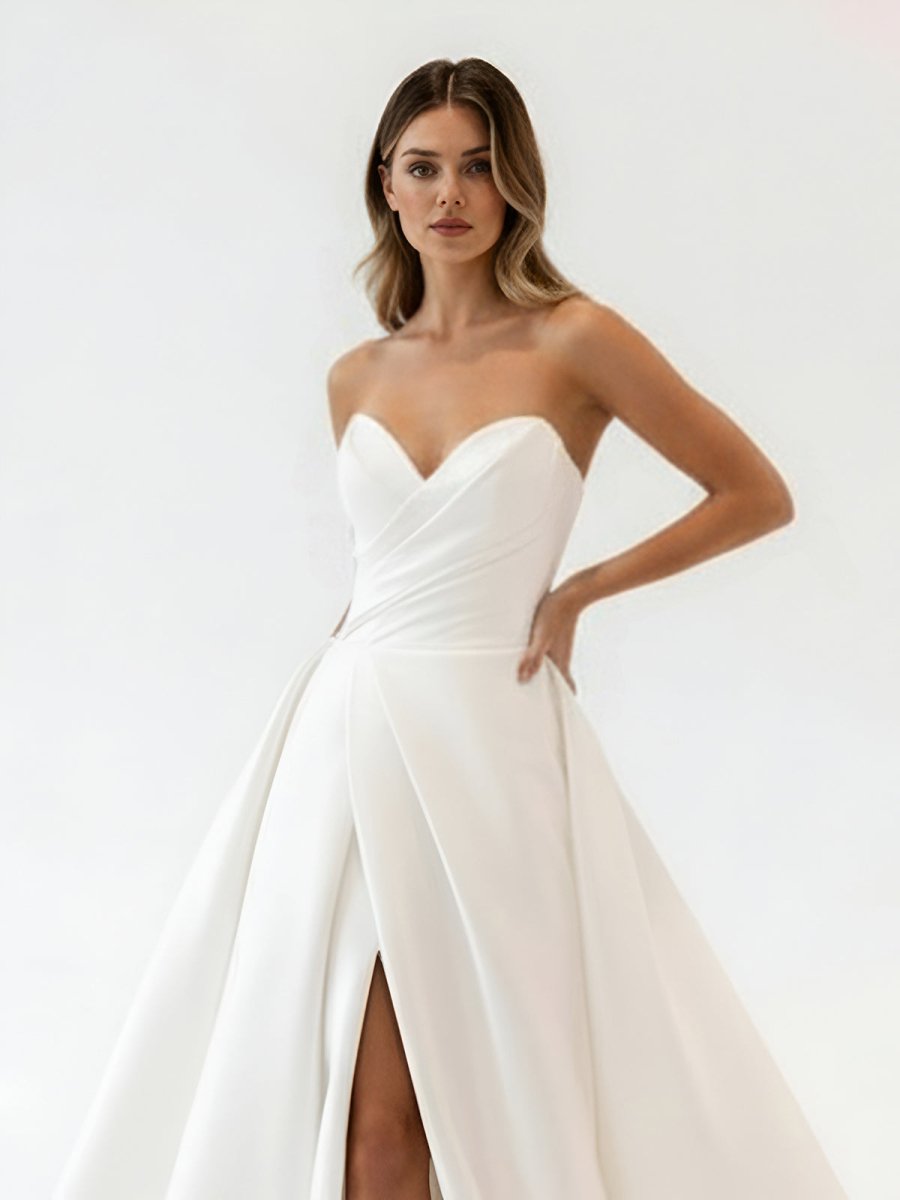 KissDress-Milana  White Satin Long A-Line Wedding Dress with Slit