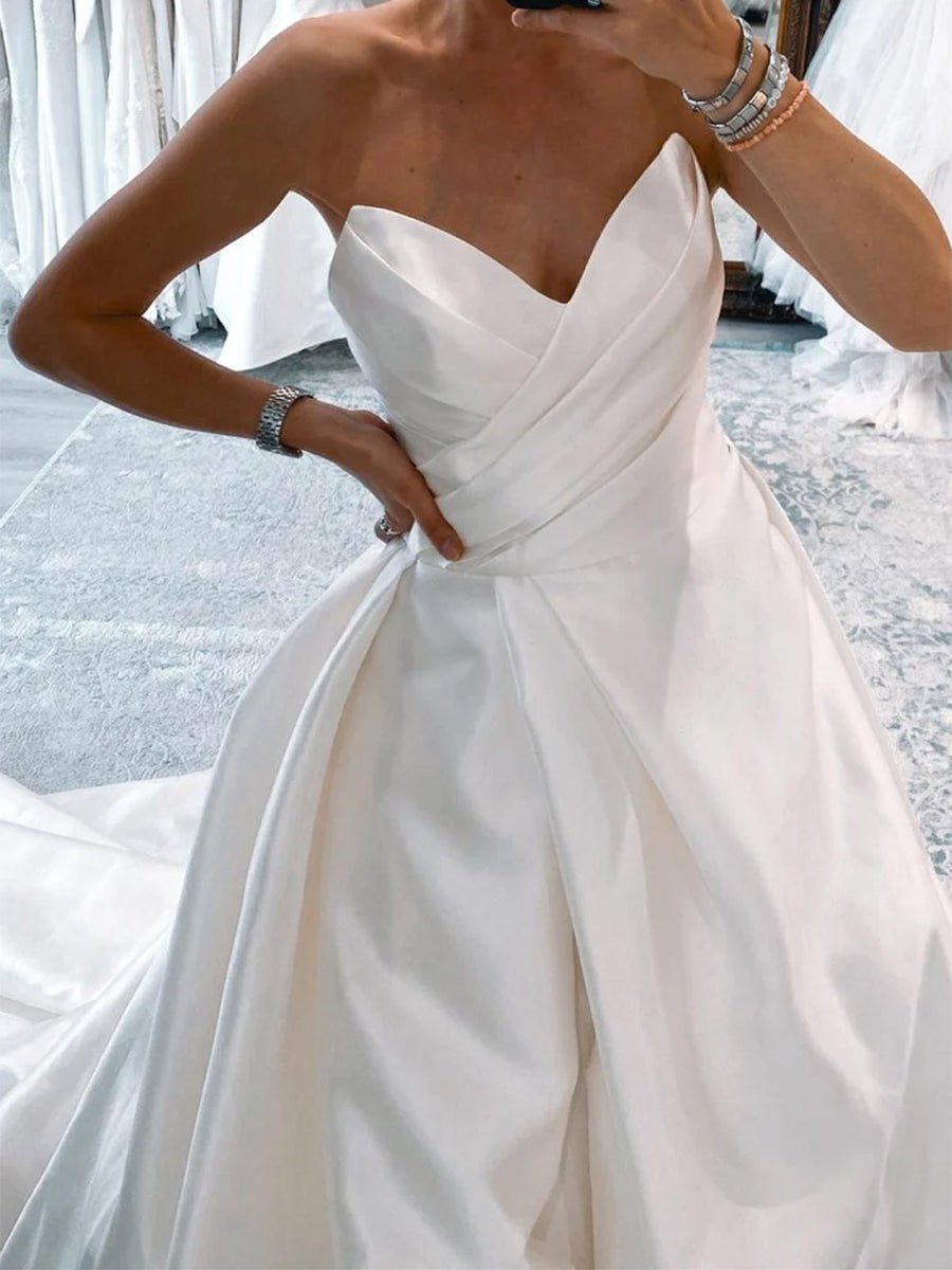 KissDress-Milana  White Satin Long A-Line Wedding Dress with Slit