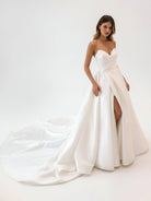 KissDress-Milana  White Satin Long A-Line Wedding Dress with Slit