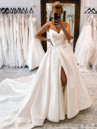 KissDress-Milana  White Satin Long A-Line Wedding Dress with Slit