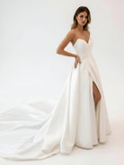KissDress-Milana  White Satin Long A-Line Wedding Dress with Slit