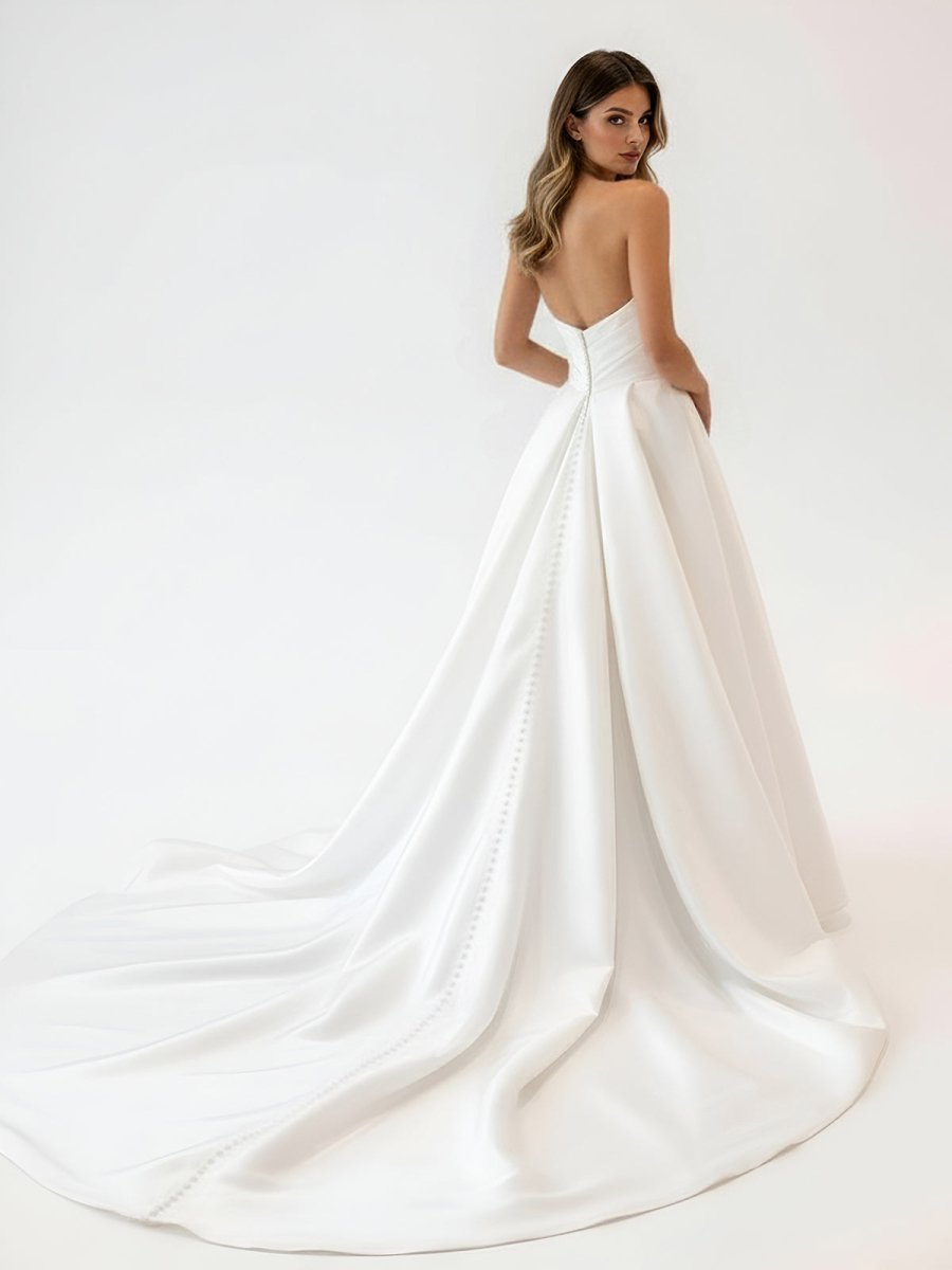 KissDress-Milana  White Satin Long A-Line Wedding Dress with Slit