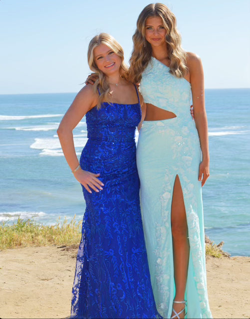 White Sheath One Shoulder Sequins Prom Dress with 3D Appliques