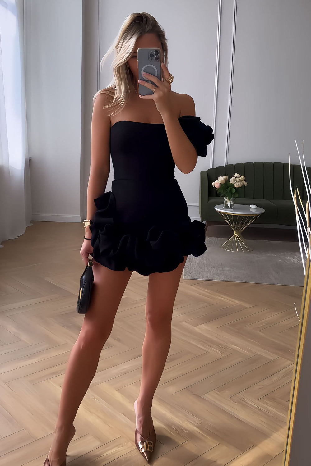 White Strapless Bodycon Homecoming Dress With Ruffles