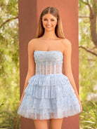 Willow | A - Line Strapless Scoop Tiered Sleeveless Short Homecoming Dress - KissProm