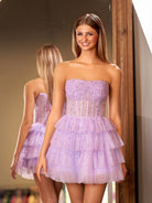Willow | A - Line Strapless Scoop Tiered Sleeveless Short Homecoming Dress - KissProm