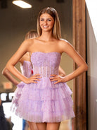 Willow | A - Line Strapless Scoop Tiered Sleeveless Short Homecoming Dress - KissProm