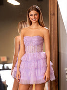 Willow | A - Line Strapless Scoop Tiered Sleeveless Short Homecoming Dress - KissProm