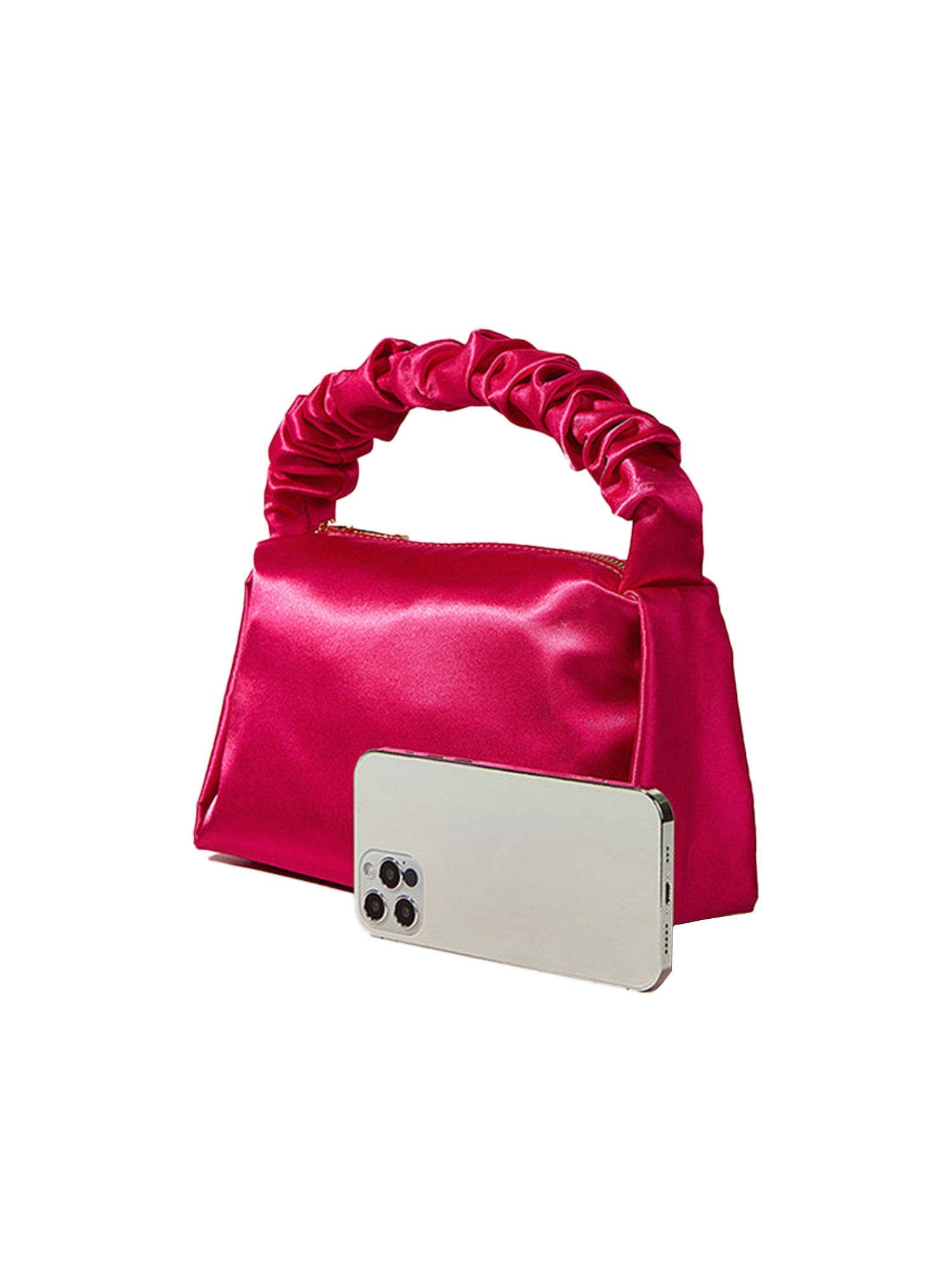 Women¡¯s Hot Pink Slouchy Handle Clutch Bags in Satin