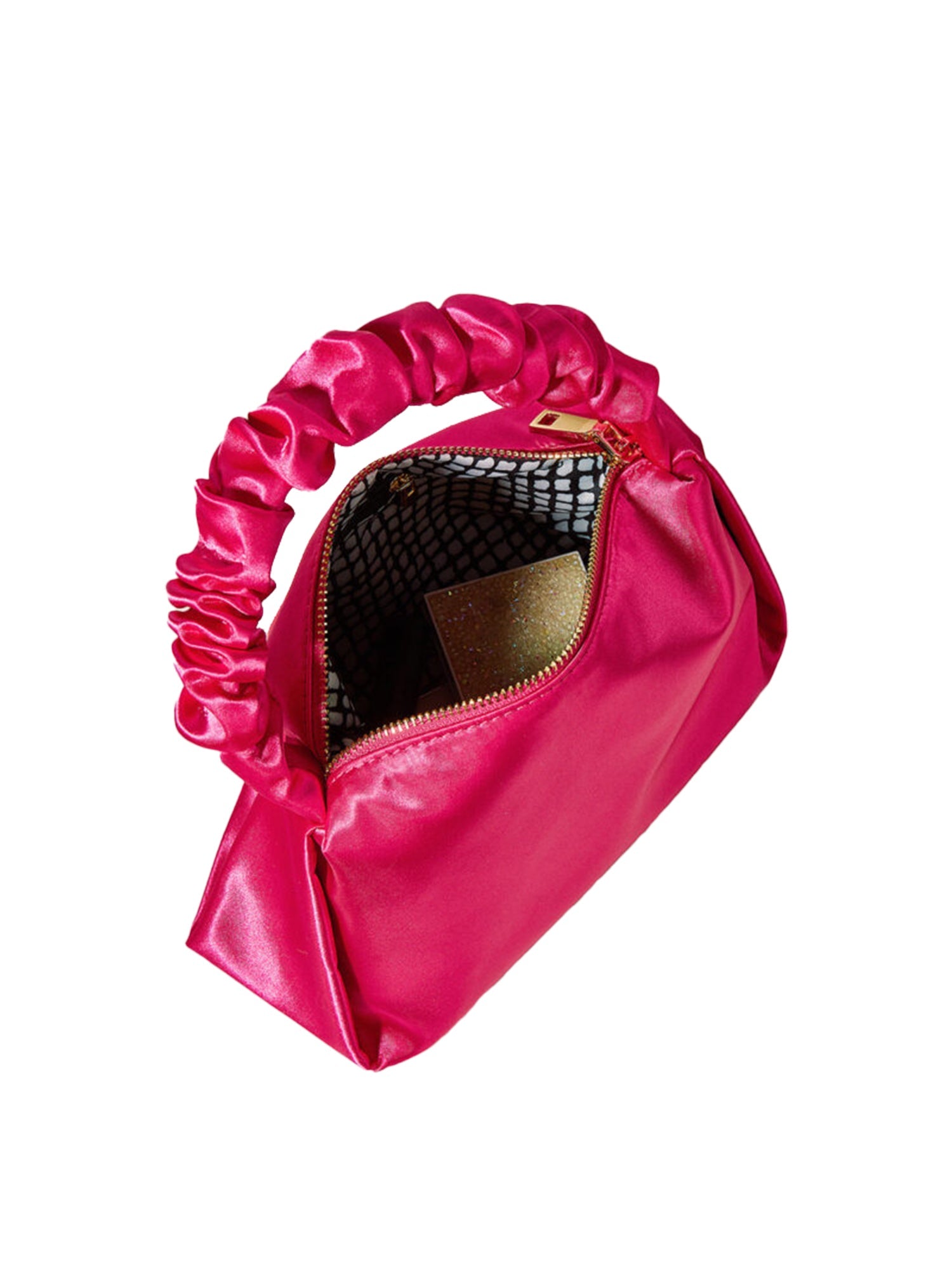 Women¡¯s Hot Pink Slouchy Handle Clutch Bags in Satin