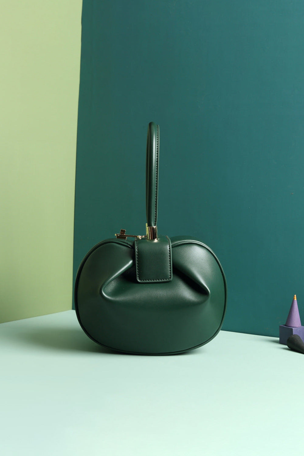 Women¡¯s Knotted Cherry Top Handle Clutch in Genuine Leather