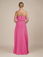 KissDress-Wynne BonBon Pink A Line Chiffon Halter Neck Ruffled Overlay Long Bridesmaid Dress