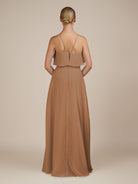 KissDress-Wynne Bronzer A Line Chiffon Halter Neck Ruffled Overlay Long Bridesmaid Dress