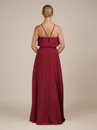 KissDress-Wynne Burgundy A Line Chiffon Halter Neck Ruffled Overlay Long Bridesmaid Dress