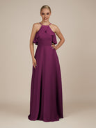 KissDress-Wynne Fig A Line Chiffon Halter Neck Ruffled Overlay Long Bridesmaid Dress