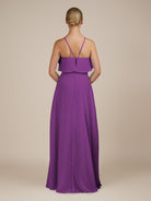 KissDress-Wynne Amethyst A Line Chiffon Halter Neck Ruffled Overlay Long Bridesmaid Dress
