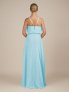 KissDress-Wynne Aqua A Line Chiffon Halter Neck Ruffled Overlay Long Bridesmaid Dress