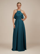 KissDress-Wynne Bermuda A Line Chiffon Halter Neck Ruffled Overlay Long Bridesmaid Dress