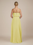 KissDress-Wynne Buttercup A Line Chiffon Halter Neck Ruffled Overlay Long Bridesmaid Dress