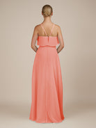 KissDress-Wynne Coral Pink A Line Chiffon Halter Neck Ruffled Overlay Long Bridesmaid Dress