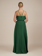 KissDress-Wynne Dark Green A Line Chiffon Halter Neck Ruffled Overlay Long Bridesmaid Dress